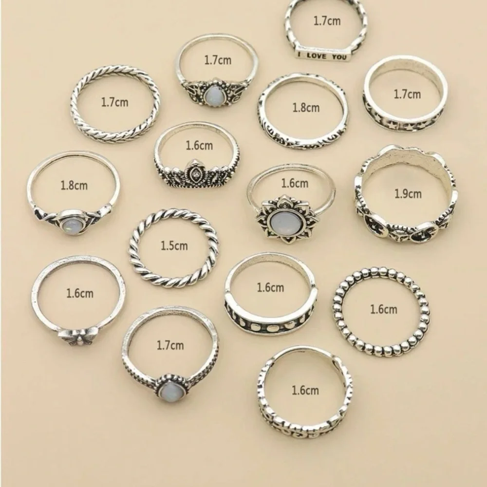 15pcs Water-drop & Butterfly Decor Ring